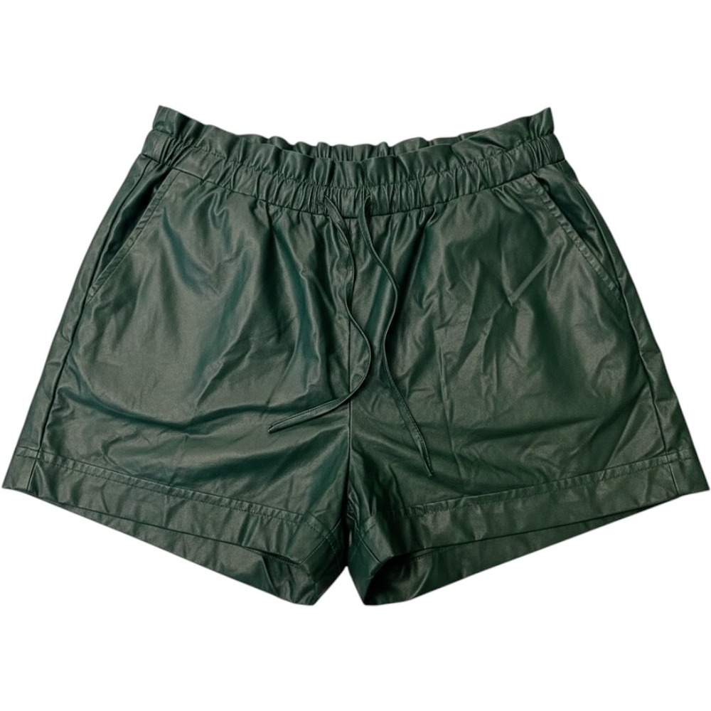 Glam Los Angeles Hunter Green Pleather Faux Leather Paperbag Waist Shorts Large - Picture 2 of 3